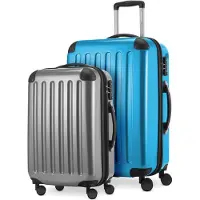 Hauptstadtkoffer Alex - 2er Set Handgepäck + Mittelgroßer Koffer, Kofferset Resekofffer Trolleys Hartschale Polycarbonat glänzend,Cyanblau-Silber