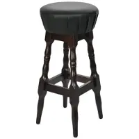 Casa Padrino Jugendstil Barhocker Schwarz / Dunkelbraun H. 80 cm - Runder Kunstleder Barstuhl