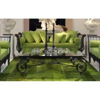 Casa Padrino Luxus Barock Couchtisch Schwarz 136 x 106 x H. 42 cm - Handgeschmiedeter Schmiedeeisen Gartentisch mit Glasplatte - Barock Wohnzimmer Möbel - Barock Garten Möbel