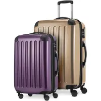 Hauptstadtkoffer Alex - 2er Set Handgepäck + Mittelgroßer Koffer, Kofferset Resekofffer Trolleys Hartschale Polycarbonat glänzend,Champagner-Aubergine