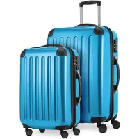 Hauptstadtkoffer Alex - 2er Set Handgepäck + Mittelgroßer Koffer, Kofferset Resekofffer Trolleys Hartschale Polycarbonat glänzend,Cyanblau
