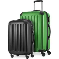 Hauptstadtkoffer Alex - 2er Set Handgepäck + Mittelgroßer Koffer, Kofferset Resekofffer Trolleys Hartschale Polycarbonat glänzend,Grün-Schwarz
