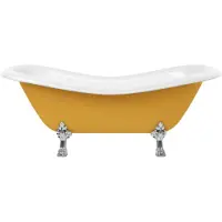 Casa Padrino Jugendstil Badewanne Gelb / Weiß / Silber 188 cm - Freistehende Retro Stil Badewanne