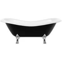 Casa Padrino Jugendstil Badewanne Schwarz / Weiß / Silber 188 cm - Freistehende Retro Stil Badewanne