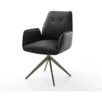 DELIFE Drehstuhl Zoa-Flex Echt-Leder Schwarz Kreuzgestell breit Effektfinish Titan 360° drehbar Taschenfederkern