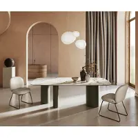 DELIFE Esstisch Edge Boot 240x120cm Keramik Calacatta Luxe Weiß-Gold-Grau Troa Metall Effektfinish Titan