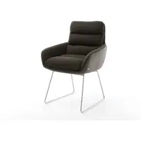 DELIFE Esszimmerstuhl Abelia-Flex mit Armlehnen Materialmix Schwarz Kufengestell Edelstahl