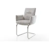 DELIFE Freischwinger Jova-Flex mit Armlehnen Chenille Silbergrau Freischwinger flach Edelstahl Taschenfederkern