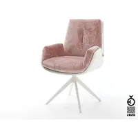 DELIFE Drehstuhl Clea-Flex Materialmix Echtleder Weiß-Rosé Kreuzgestell breit Weiß 360° drehbar Wippfunktion