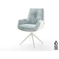 DELIFE Drehstuhl Clea-Flex Materialmix Echtleder Weiß-Pastellblau Kreuzgestell breit Weiß 360° drehbar Wippfunktion
