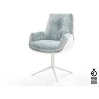 DELIFE Drehstuhl Clea-Flex Materialmix Echtleder Weiß-Pastellblau Fußkreuz Weiß 360° drehbar Wippfunktion
