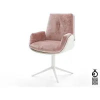 DELIFE Drehstuhl Clea-Flex Materialmix Echtleder Weiß-Rosé Fußkreuz Weiß 360° drehbar Wippfunktion