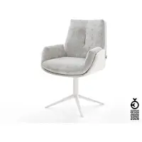 DELIFE Drehstuhl Clea-Flex Materialmix Echtleder Weiß-Silbergrau Fußkreuz Weiß 360° drehbar Wippfunktion