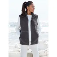 Elbsand Fleeceweste , Damen, Gr. 36, grau (anthrazit), Obermaterial: 100% Polyester, unifarben, gerade hüftlang, Westen Fleeceweste, mit großer Schriftzug-Stickerei