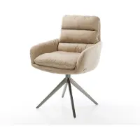 DELIFE Drehstuhl Abelia-Flex mit Armlehnen Mikrofaser Beige Vintage Kreuzgestell breit Graphit 360° drehbar Wippfunktion