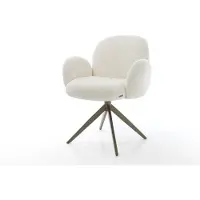 DELIFE Drehstuhl Nube-Flex mit Armlehnen Bouclé Weiß Kreuzgestell breit Effektfinish Titan 360° drehbar Wippfunktion Taschenfederkern