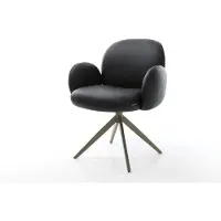 DELIFE Drehstuhl Nube-Flex mit Armlehnen Echt-Leder Schwarz Kreuzgestell breit Effektfinish Titan 360° drehbar Wippfunktion Taschenfederkern