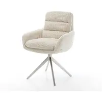 DELIFE Drehstuhl Abelia-Flex mit Armlehnen Cord Beige Kreuzgestell breit Edelstahl 360° drehbar Wippfunktion