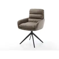 DELIFE Drehstuhl Abelia-Flex mit Armlehnen Mikrofaser Taupe Vintage Kreuzgestell breit Schwarz 360° drehbar Wippfunktion