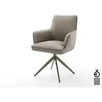 DELIFE Drehstuhl Heira-Flex mit Armlehnen Echt-Leder Schlamm Kreuzgestell breit Effektfinish Titan 360° drehbar Wippfunktion Taschenfederkern
