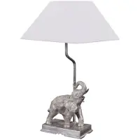 Casa Padrino Tischleuchte Bronze Elefant Versilbert 35 x 29 x H. 50 cm - Luxus Tischlampe mit weißem Lampenschirm