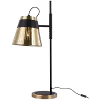 Casa Padrino Tischleuchte Antik Gold / Schwarz 17,5 x 26 x H. 55,5 cm - Moderne Tischlampe mit Lampenschirm aus perforiertem Metall