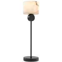 Casa Padrino Luxus Tischleuchte Bronze / Alabaster Ø 20 x H. 76 cm - Moderne Tischlampe mit rundem Alabaster Lampenschirm - Luxus Leuchten
