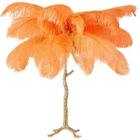 Casa Padrino Luxus Tischleuchte Palme Orange / Gold 75 x 75 x H. 80 cm - Moderne Tischlampe im Palmen Design - Luxus Leuchten - Luxus Qualität