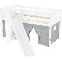 Erst-Holz Schönes Spielbett für Kinder mit Rutsche 90x200 Kiefer weiß V-60.21W-09mit Vorhang grau