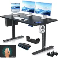 Kesser Höhenverstellbarer Schreibtisch elektrisch, 3-Funktions-Memory, inkl. Rollen & USB-Anschluss