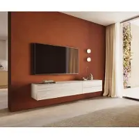 DELIFE Lowboard Cuor 220 cm Keramik Laminam Travertino Bianco Creme-Weiß 1 Klappe 2 Schubfächer Schwebend