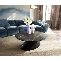 DELIFE Couchtisch Edge Rund 90x90 cm Keramik Laminam Noir Desir Braun Parabi Metall Schwarz
