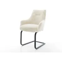DELIFE Freischwinger Alja-Flex mit Armlehnen Plüsch Creme-Weiß Freischwinger flach Schwarz Taschenfederkern