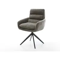 DELIFE Drehstuhl Abelia-Flex mit Armlehnen Bouclé Soft Schlamm Kreuzgestell breit Schwarz 360° drehbar Wippfunktion