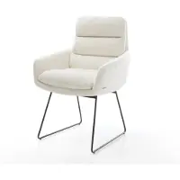 DELIFE Esszimmerstuhl Abelia-Flex mit Armlehnen Bouclé Soft Beige Kufengestell Schwarz