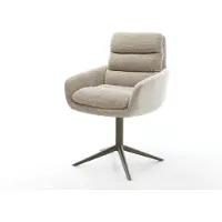 DELIFE Drehstuhl Abelia-Flex mit Armlehnen Webstoff Soft Beige Fußkreuz Effektfinish Titan 360° drehbar Wippfunktion