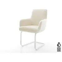 DELIFE Freischwinger Heira-Flex mit Armlehnen Teddystoff Beige Freischwinger flach Weiß Taschenfederkern