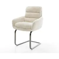 DELIFE Freischwinger Abelia-Flex mit Armlehnen Plüsch Creme-Weiß Freischwinger flach Graphit