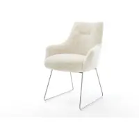 DELIFE Esszimmerstuhl Alja-Flex mit Armlehnen Plüsch Creme-Weiß Kufengestell Edelstahl Taschenfederkern
