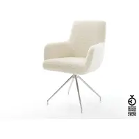 DELIFE Esszimmerstuhl Heira-Flex mit Armlehnen Teddystoff Beige Kreuzgestell konisch Edelstahl Taschenfederkern