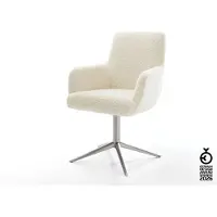 DELIFE Drehstuhl Heira-Flex mit Armlehnen Teddystoff Beige Fußkreuz Edelstahl 360° drehbar Wippfunktion Taschenfederkern