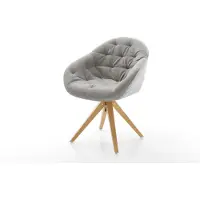 DELIFE Drehstuhl Gaio-Flex Strukturstoff Soft Grau Holzgestell kantig Natur 360° drehbar