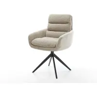 DELIFE Drehstuhl Abelia-Flex mit Armlehnen Webstoff Soft Beige Kreuzgestell breit Schwarz 360° drehbar Wippfunktion
