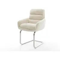 DELIFE Freischwinger Abelia-Flex mit Armlehnen Plüsch Creme-Weiß Freischwinger flach Edelstahl