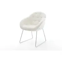 DELIFE Esszimmerstuhl Gaio-Flex Bouclé Soft Beige Kufengestell Edelstahl