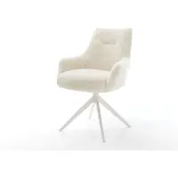 DELIFE Drehstuhl Alja-Flex mit Armlehnen Plüsch Creme-Weiß Kreuzgestell breit Weiß 360° drehbar Wippfunktion Taschenfederkern