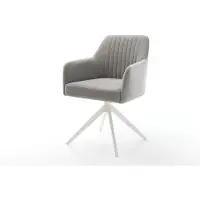 DELIFE Drehstuhl Greg-Flex Strukturstoff Soft Grau Kreuzgestell breit Weiß 360° drehbar Wippfunktion Taschenfederkern
