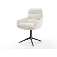 DELIFE Drehstuhl Abelia-Flex mit Armlehnen Bouclé Soft Beige Fußkreuz Schwarz 360° drehbar Wippfunktion