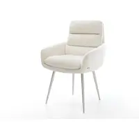 DELIFE Esszimmerstuhl Abelia-Flex mit Armlehnen Bouclé Soft Beige 4-Fuß konisch Edelstahl