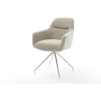 DELIFE Esszimmerstuhl Pejo-Flex Webstoff Soft Beige Kreuzgestell konisch Edelstahl Taschenfederkern